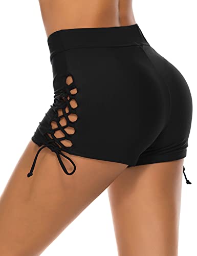 Lecieldusoir Women's Swim Shorts Tummy Control Bathing Suit Bottoms High Waisted Swimwear Boy Short Swimsuit Board Shorts Black #TOP2