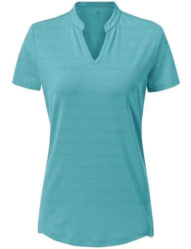 Rdruko Women's Hiking Shirts Quick Dry Short Sleeve UPF 50+ Sun Protection Moisture Wicking Outdoor Travel Athletic Shirts(Water Blue, US XL)