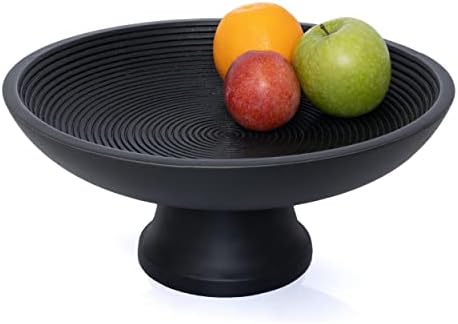 Folkulture Wood Fruit Bowl or Decorative Pedestal Bowl for Table Décor, Wooden Fruit Bowl for Kitchen Counter or Farmhouse Centerpiece, 12-inch Large Bowls for Breads, Mango Wood, Black