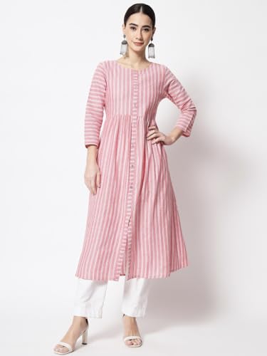 Image of Women's Mix Cotton Regular Fit Solid A Line Chambray Long Kurta with Elegant Design | Super Soft Comfortable Tendy Outfit with Fashion Pattern