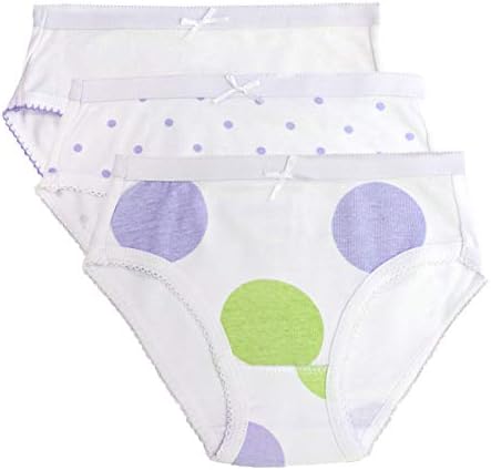 Feathers Girls Polkadot Snug Fit Tagless Briefs Underwear - 100% Cotton Super Soft Panties,Polkadot,Size 6, 3 Pack