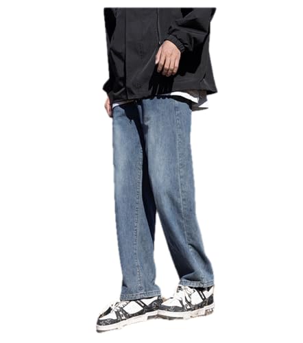 Jeans Pants Trousers Denim Spring Ice Silk Handsome Half Elastic Waist Loose Casual Trendy Port Style Cowboy