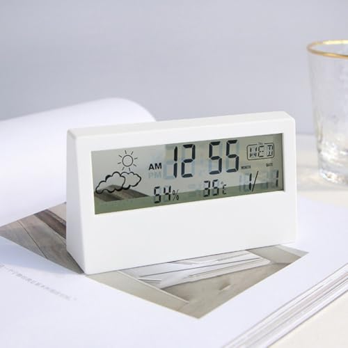 Eawfgtuw Reloj despertador digital higrómetro con pantalla LCD grande meteorológica, interior y humedad, función de repetición, calendario y visualización de día para el hogar (negro) - imagen 5