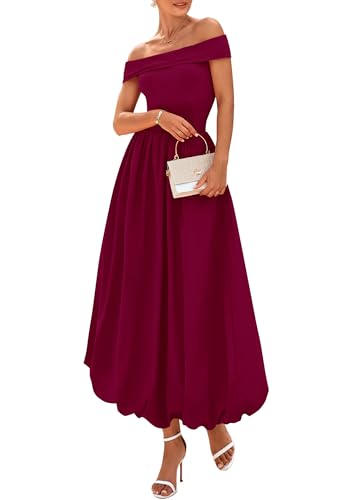 PRETTYGARDEN Womens Summer Off Shoulder Sleeveless Midi Dress Cocktail A Line Flowy Wedding Guest Dresses with Pockets