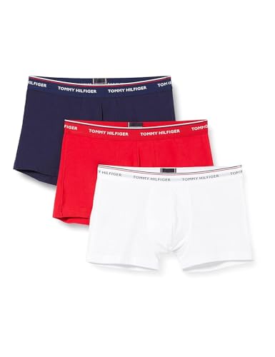 Tommy Hilfiger Mens 3p Trunks, White (White/Tango Red-pt/Peacoat-pt), M UK
