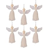 Set of 6 Angel Boho Hanging Decor-Angel Shape Hand Woven Pendant with Natural Wood Bead for Christmas Tree Party Hanging Ornament Home Decor Supplies (A)