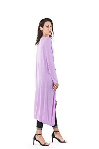 Image of Women's Solid Sweater Essential Duster Long Cascading Open Front Lightweight Blue Cardigan