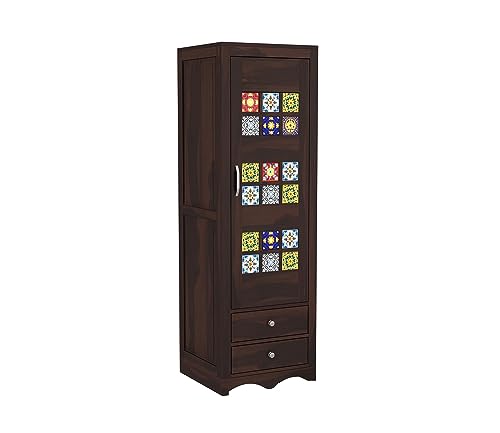 Image of Sheesham Wood Wooden Single Door Wardrobe Organizer for Clothes | - Solid Wood Almirah with 2 Drawers, 2 Shelves - Cupboard for Large Bedroom (Design 20)