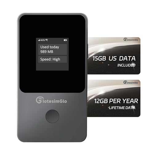 IotesimGlo Mobile Hotspot Portable WiFi Hotspot for Travel & Business, 4G LTE Hotspot USA &130+ Countries, No SIM Card Needed, 12h Life, Pocket WiFi Free 15GB US Data, Connect Up to 8 Devices