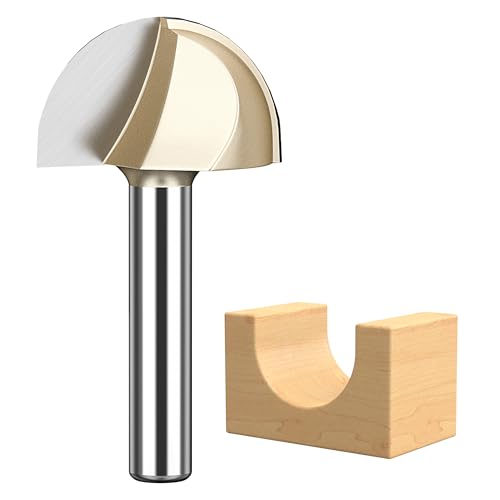 HUHAO 1″ Cutting Diameter Cove Box Round Nose Router Bit Set 1/4 Inch Shank, Carbide Tipped Core Box Router Bit for DIY, Woodworking Project