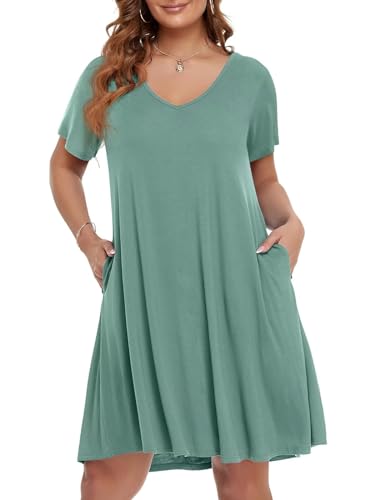 Image of BELAROI Women Casual Summer Dresses Loose Tshirt Beach Sundress V Neck Plus Size Swing Tunic Pockets