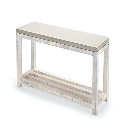 Pebble Lane Living Wood and Cement Indoor or Outdoor 2 Tier Console Serving Table - Medium