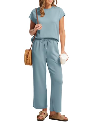 Image of Sampeel Two Piece Sets for Women Summer Vacation Outfits Cap Sleeve Tops Lounge Matching Sets Clothing Beach Fashion Clothes