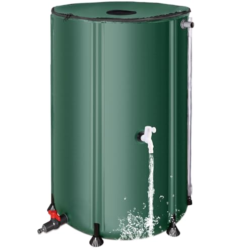 Faltbare Regentonne 380 Liter – Tragbarer Wassertank mit Fallrohr, Filter, 2 Hähnen & Überlauf – Faltbares Wasserfass Regentonne für Regenwassersammlung, Grün