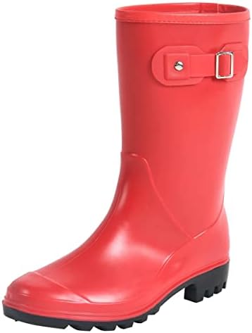 Fubotao Women's Mid Calf Rain Boots Waterproof Fashion Garden Shoes Anti-slipping Rainboots For Women Comfortable Insole Light Rain Shoes
