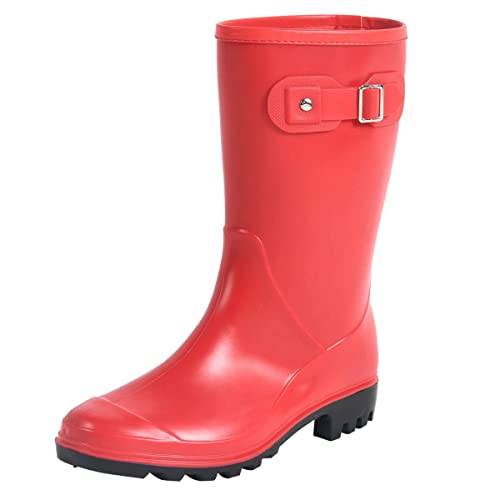 Fubotao Women's Mid Calf Rain Boots Waterproof Fashion Garden Shoes Anti-Slipping Rainboots For Women Comfortable Insole Light Rain Shoes #TOP22