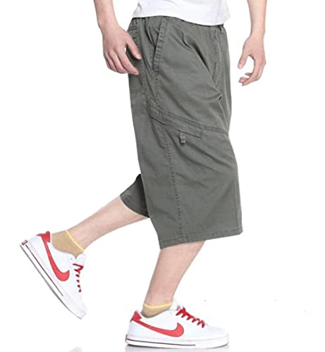 Men's Full Cotton Full Elastic Waist Cargo Performance Baseline Short #TOP4