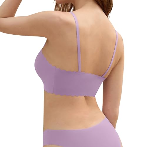 Image of DEANGELMON V Neck Bra Padded Seamless Adjustable Straps Bralettes Everyday Basic Sleeping Bras Multiple Pack