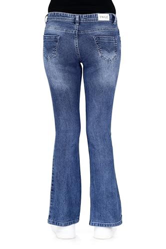 Image of TWGE - Women's Mid Rise Bootcut Jeans - Single Button, Stretchable Denim Pants - Ankle Length - Stylish Casual Wear