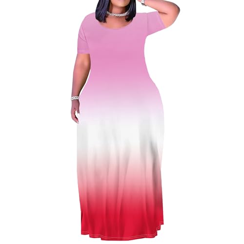 Image of PinkPatty Women's Plus Size Maxi Dresses Short Sleeve Sundress Summer T-Shirt Beach Long Dress with Pockets