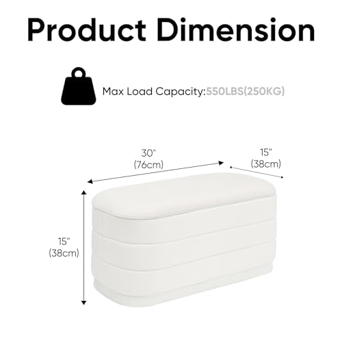 Image of 30 inch Velvet Storage Ottoman Bench with Wooden Tray Lid, Folding Large Upholstered Ottoman Footstool for Living Room, Rectangular Padded Foot Rest for Bedroom Living Room Dorm, White