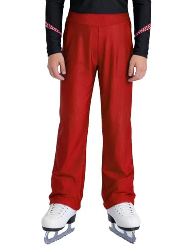 inlzdz Pantalones Patinaje Artístico sobre Hielo Niños Pantalón Baile Pierna Ancha Leggings De Gimnasia Pantalones Deportivos Rojo 15-16 años