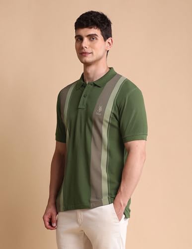 Image of U.S. POLO ASSN. Men Cotton Colourblocked Slim Fit Polo Shirt