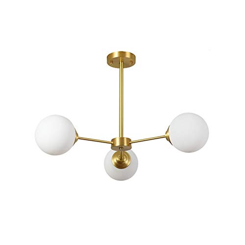 TopJiä Laiton Spoutnik Lustre,blanc Dépoli Globe Abat-jour E27 Moderne Industriel Retro Suspension Pour Salon Chambre Salle à Manger Chambre à Coucher Plafond Luminaire Doré 3 Lampe