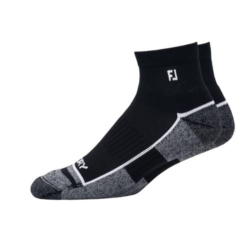 FootJoy Men's ProDry Quarter Socks, Black, Fits Shoe Size 7-12
