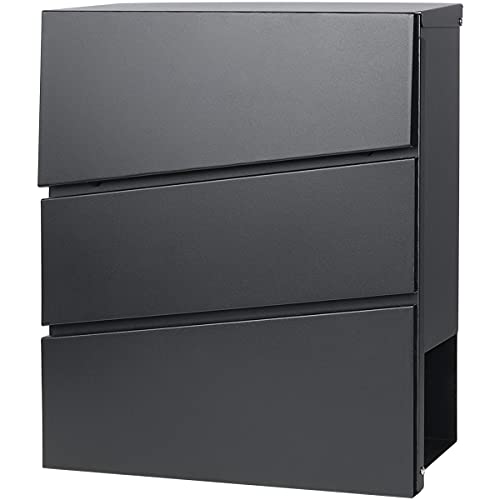 Image of Jssmst Locking Mailbox Wall Mount- Waterproof mailboxes with Secure Key Lock and Newspaper Compartment, Key Lock Drop Box Extra Large Capacity, 12.9 x 4.1 x 14.2 Inch, Black, SM-HPB932
