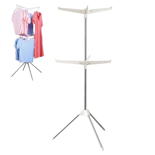 Générique Séchoir à Linge Pliable, Étendoir à Linge avec 3 Bras rotatifs pour cintres, Étagère à Linge Pliante d'intérieur, Etendoir Parapluie pour Repassage, Porte-vêtements en Acier Inoxydable