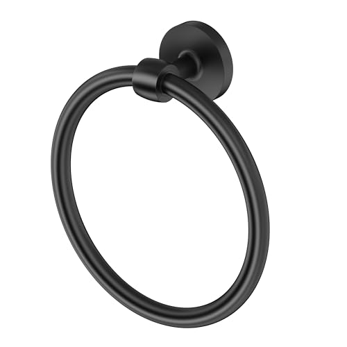 Image of Gatco 5212MX Gibson Towel Ring | Modern Hand Towel Holder for Bathroom | Stylish Decorative Hardware, Heavy Duty Metal, EZ Ancor Mounting | Matte Black Finish