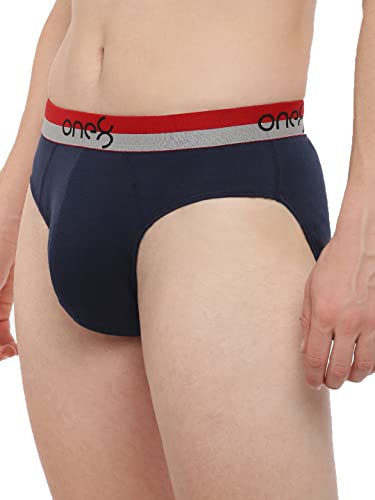 Image of ONE8 by Virat Kohli Men's Pure Cotton Modern Regular Briefs (Pack of 2) (713 2PC Black /Midblue S)