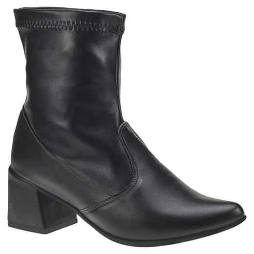 Bota Feminina Cano Curto com Stretch Salto Grosso e Bico Fino Moda Fashion 067 (Preto, BR, Adulto, Numérico, 39)