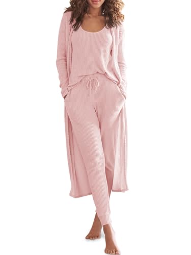 Image of Eurivicy Womens 3 Piece Lounge Set Tank Tops Pants with Long Cardigan