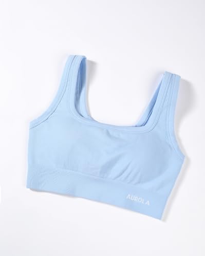 Image of AUROLA Power Womens Square Back Basic Sports Bra - Square Neck Padded Low Impact Yoga Bra Workout Crop Top
