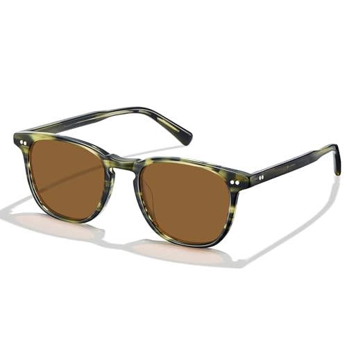 Carfia Gafas De Sol Polarizadas Vintage Para Hombre, Protección Uv, Con Marco Rectangular De Acetato, P11-Rayas-Marrón, Medium Carfia Gafas De Sol Polarizadas Vintage Para Hombre, Protección Uv, Con Marco Rectangular De Acetato, P11-Rayas-Marrón, Medium
