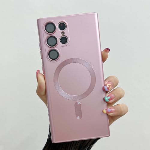 Étui de chargement sans fil rose pour Samsung S23 Plus et protection d'appareil photo