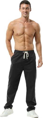 HOEREV pantalons de plage/ete Casual en lin Homme - Noir, XXXL – vue 7