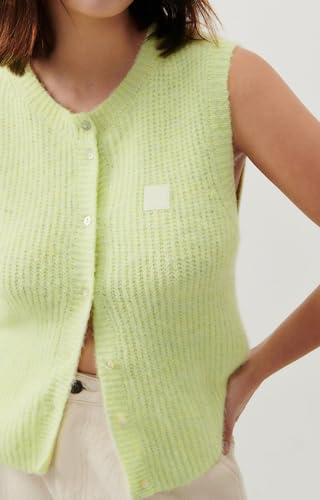 Image of UAURORAO Women Chunky Sweater Vest Button Down Crochet Cable Knit Cardigan Sleeveless Open Front Knitted Crop Waistcoat