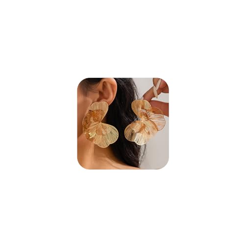 Gold Large Flower Dangle Earrings for Women Vintage Big Ginkgo Leaf Statement Silver Earring Trendy Oversized Floral Punk Jewelry Hip Hop Accessories