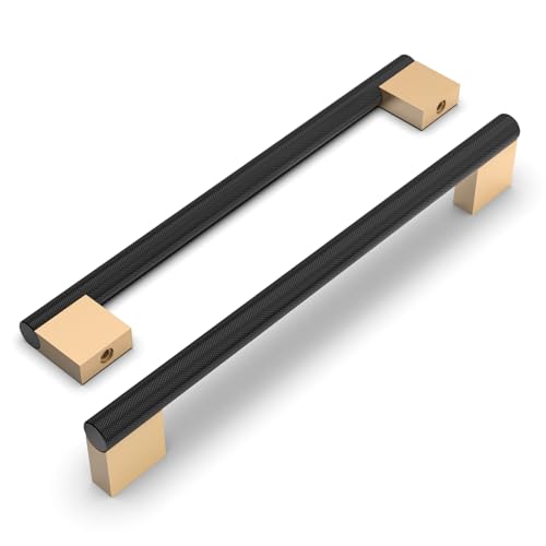 Coinkoly 10 Pack 7.5"(192mm) Black and Gold Cabinet Pulls Knurled Kitchen Cabinet Handles Drawer Pulls Cupboard Hardware for Cabinets