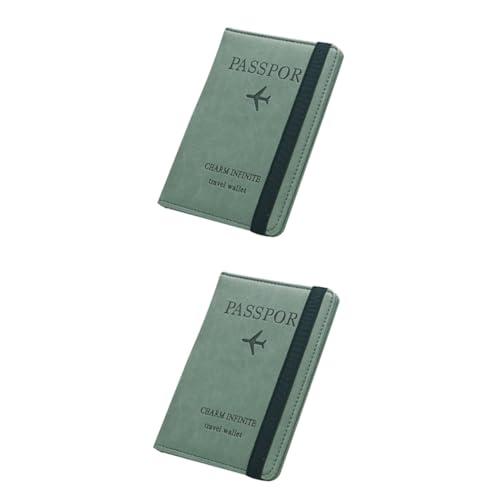 2pezzi Portafogli Rfid Slim Pu Verde Per Passaporto e Documenti Porta Carte Multi-funzione Per Donne e Ragazze Per Viaggi e Ufficio