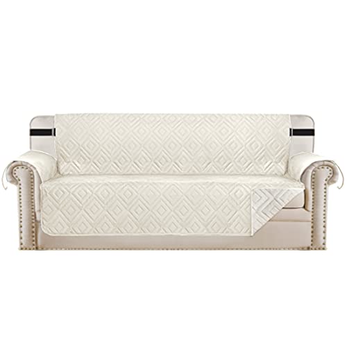 H.VERSAILTEX Reversible Sofa Slipcover Furniture Protector Water Resistant 2 Inch Wide Elastic Straps Sofa Cover Couch Covers Pets Kids Fit Sitting Width Up to 66″ (Sofa: 75″ x 110″, Ivory/Beige)