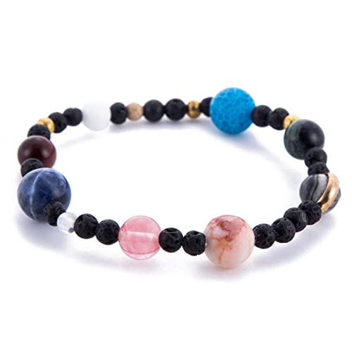Image of COLORFUL BLING Natural Stone Beads Solar System Bracelet Universe Galaxy The Eight Planets Guardian Star Bracelet Jewelry Healing Yoga Chakra Gifts for Women
