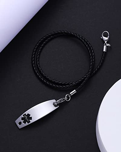 Free Engraving Medical Alert Bracelets for Women & Men with Rolo Leather Rope | Interchangeable Replacement Bracelet | Stainless Steel Personalized Medical ID Tag4