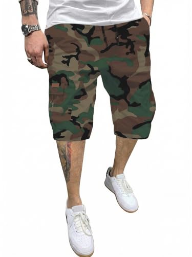 Image of JMIERR Mens Casual Cotton Twill Cargo Shorts Drawstring Classic Chino Stretch Short with 6 Pockets