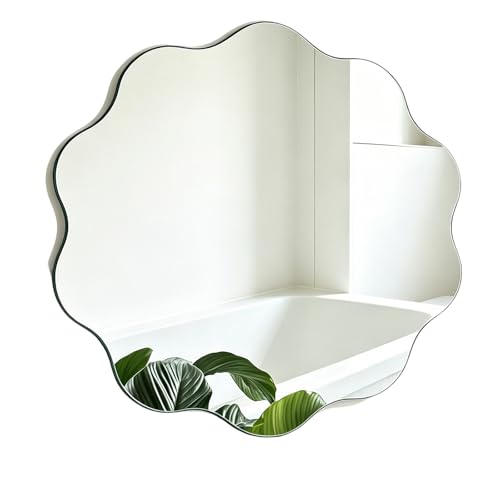 DRERIO - Espejo de Pared con Borde Ondulado Redondo de 30 cm - Ondas Irregulares - Espejo Decorativo de Pared para baño, Lavabo, salón, Dormitorio