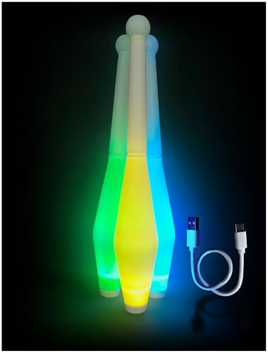 SPORTY PLAY LED Juggling Sticks for Kids - Glow-in-The-Dark, Durable Plastic Toys for Skill-Building & Coordination, Rechargeable Lights, Fun Gift for Birthdays & Holidays