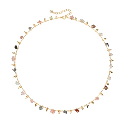 MTMY Beaded Necklaces for Women 14K Gold Plated Dainty Colorful Green/Rose Beaded Pearl Choker Necklace Delicate Boho Choker Necklace Jewelry Gift